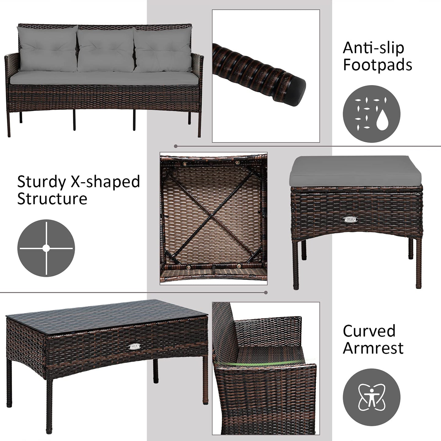 3 Pieces Patio Conversation Set, Outdoor PE Rattan Wicker Furniture Set