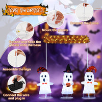 Tangkula Halloween Lighted 3 Pop up Ghosts with Gate