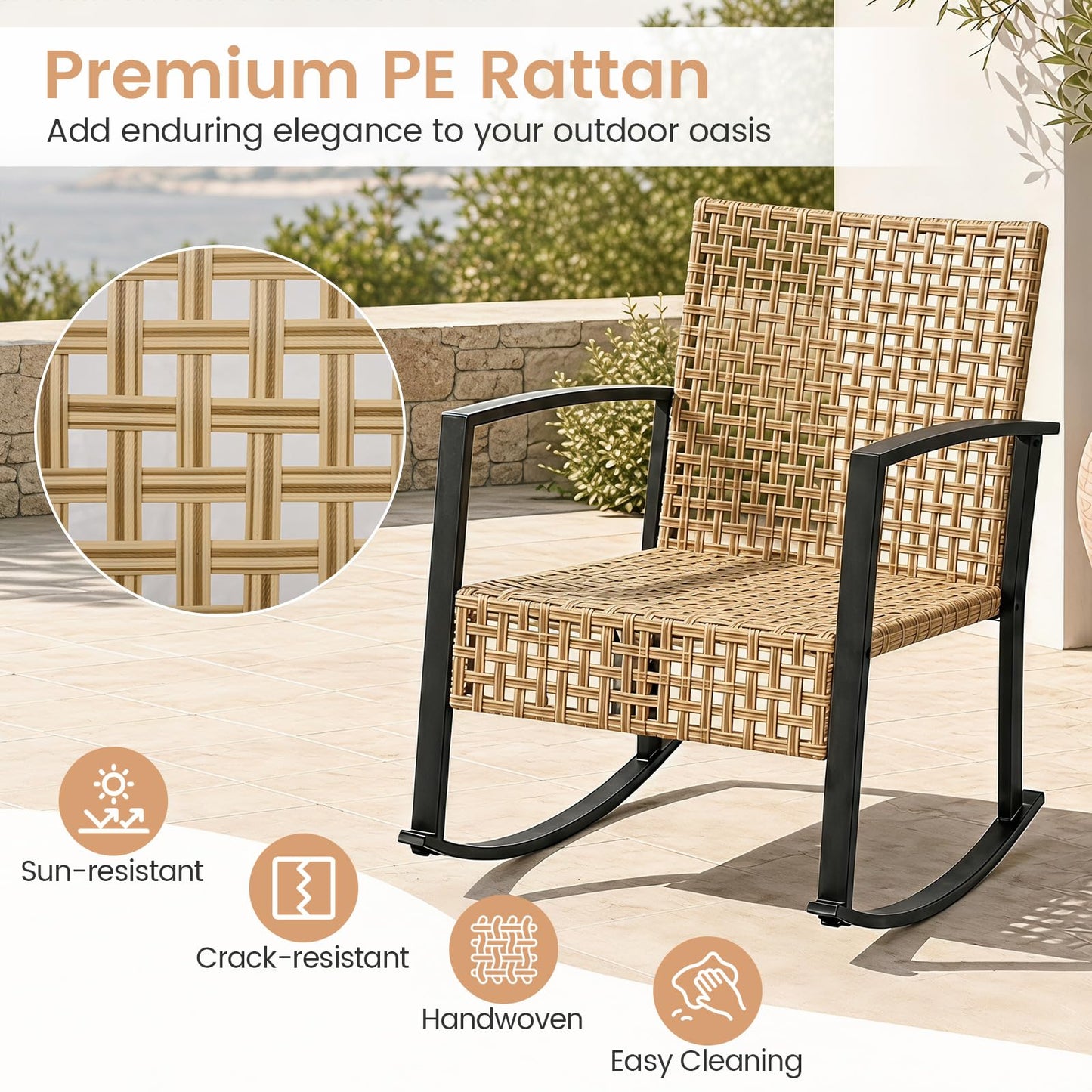 Tangkula 3-Piece Outdoor Rocking Chair Set for Garden
