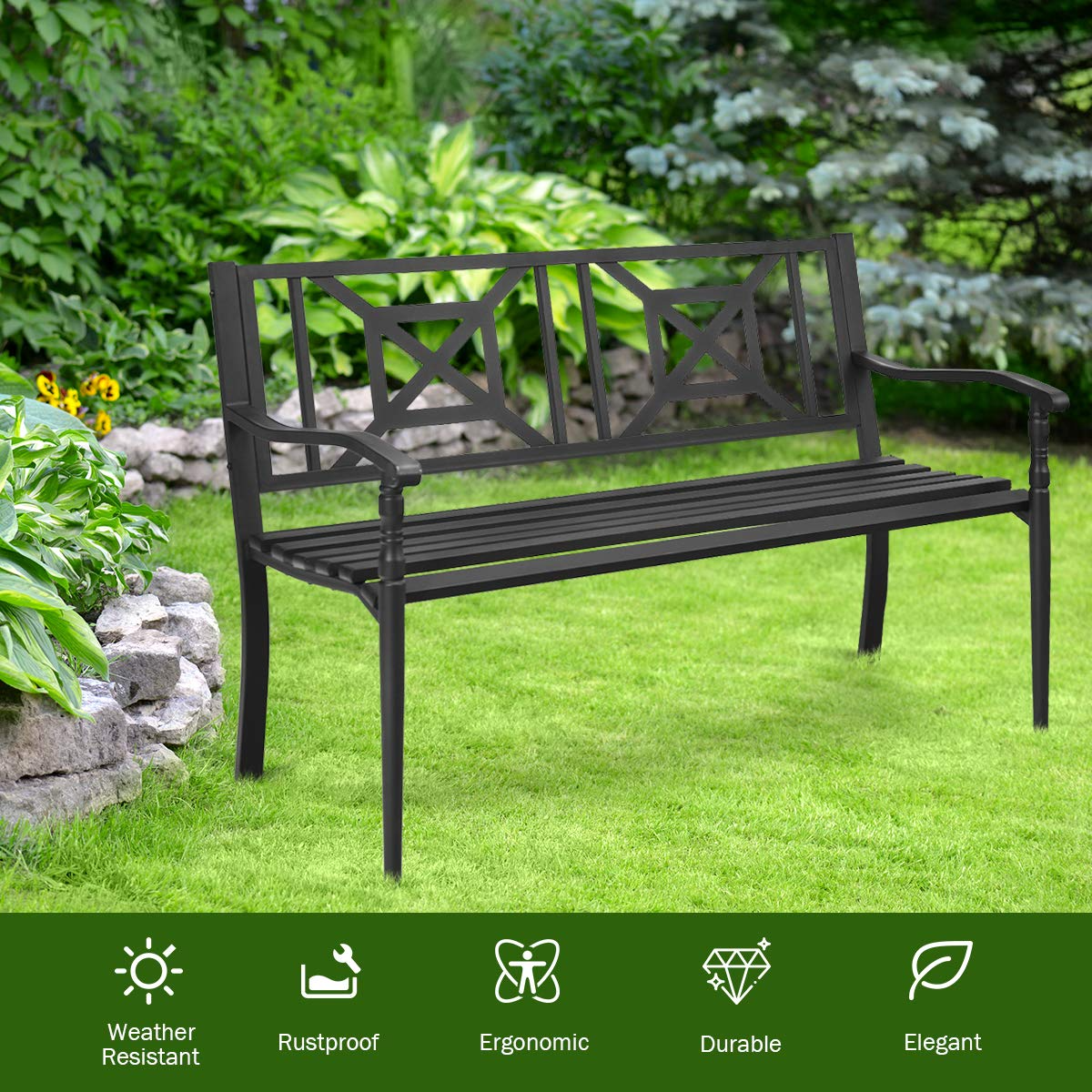 Heavy Duty Loveseat Bench for 2-3 People, Deck Bench Chair