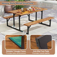 Tangkula 6 Person Acacia Wood Picnic Table with 2 Built in Benches
