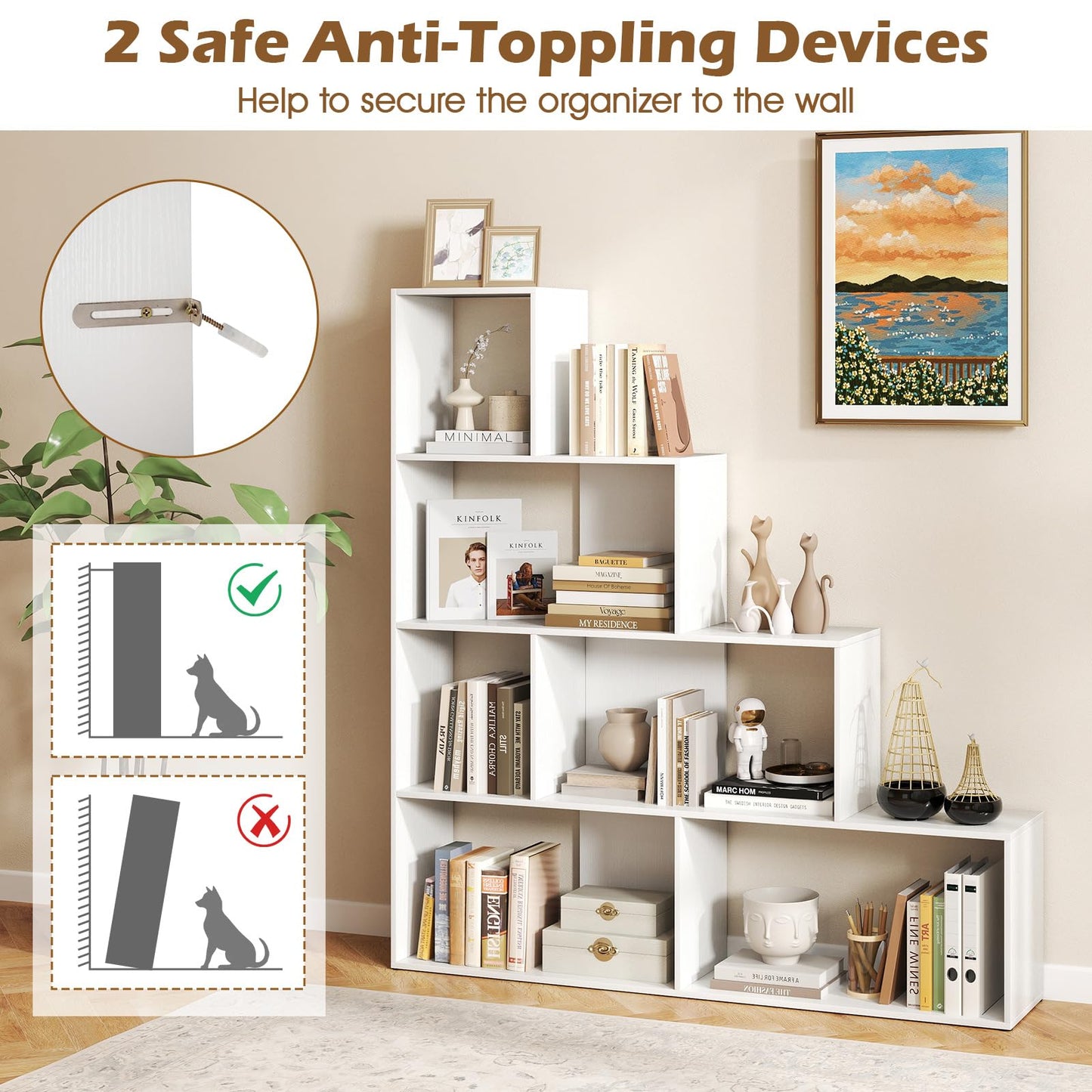 Tangkula 10 Shelves Bookshelf, L Shaped Freestanding Ladder Corner Bookshelf