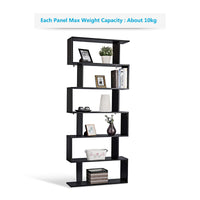 6 Shelf Bookcase, Modern S-Shaped Z-Shelf Style Bookshelf