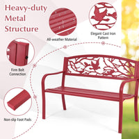Tangkula Metal Outdoor Garden Bench Park Bench with Bird & Twig Cast Iron Back Pattern
