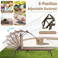 Tangkula Patio Chaise Lounge Chair, Outdoor Recliner with Adjustable Canopy & Cup Holder
