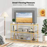 Tangkula Gold TV Stand for TVs up to 65”, 55” 3-Tier TV Console Table with Tempered Glass Shelves & Golden Metal Frame