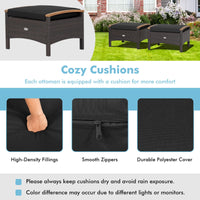 Tangkula 2 Piece Patio Rattan Ottomans, Outdoor Wicker Footstool