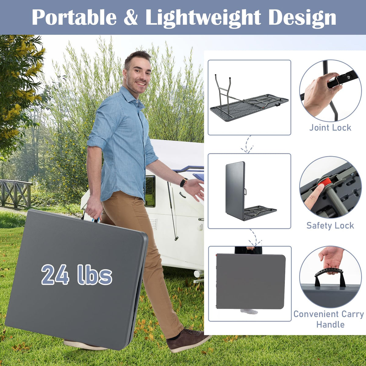 Tangkula 6 FT Folding Table Indoor Outdoor Foldable Plastic Table with HDPE Tabletop