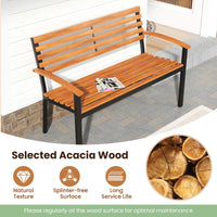 Banc d'extérieur Tangkula, causeuse de patio en bois d'acacia avec dossier et accoudoirs