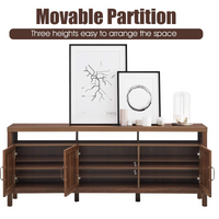 Tangkula Farmhouse Rattan TV Stand, 62 Inches Modern Boho Entertainment Center for TVs up to 65/70 Inches