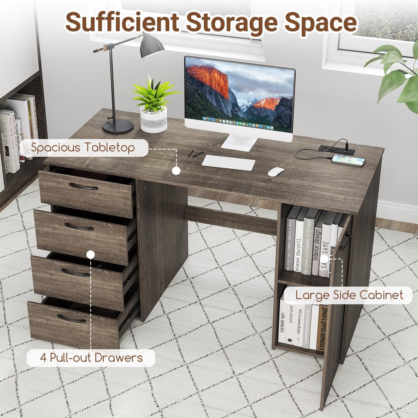 Tangkula 53" Computer Desk with 4 Storage Drawers