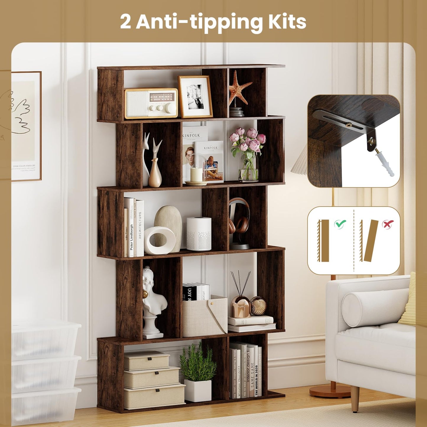 Tangkula 5-Tier Geometric Bookshelf 62”H Bookcase(1/2)