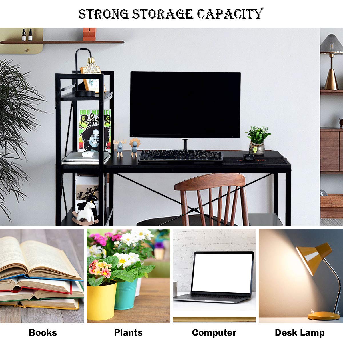 Tangkula Computer Desk with Storage Bookshelves