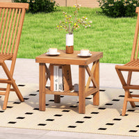 Tangkula Outdoor Side Table with Storage Shelf for Small Space