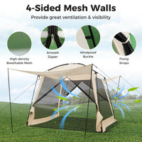 Tangkula 10ft x 10ft Screened Canopy Tent, Screen Shelter Gazebo w/Vestibule, Zippered Door, 6-8 Person Portable Camping Tent
