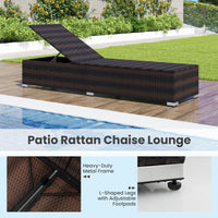 Tangkula Outdoor Chaise Lounge, Patio Wicker Lounge Chair w/ 4-Level Backrest, Heavy-Duty Metal Frame