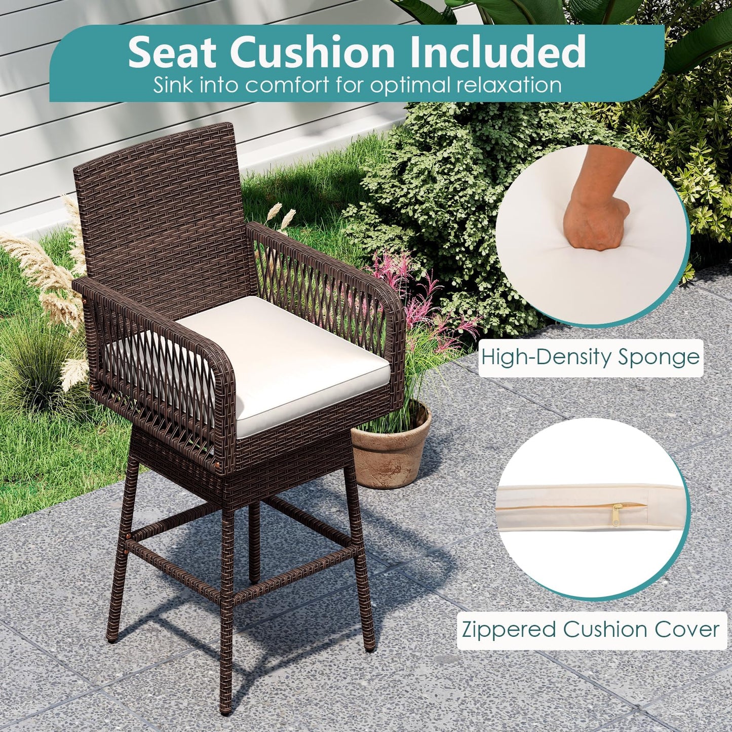 Tangkula Patio 360° Swivel Bar Stool for Backyard