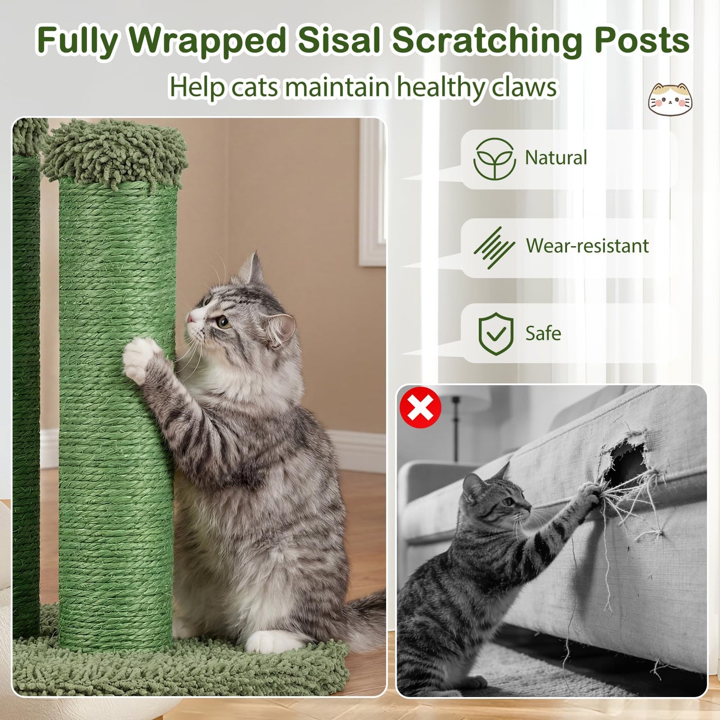 Tangkula Cactus Cat Scratching Post Small Cat Tree Tower