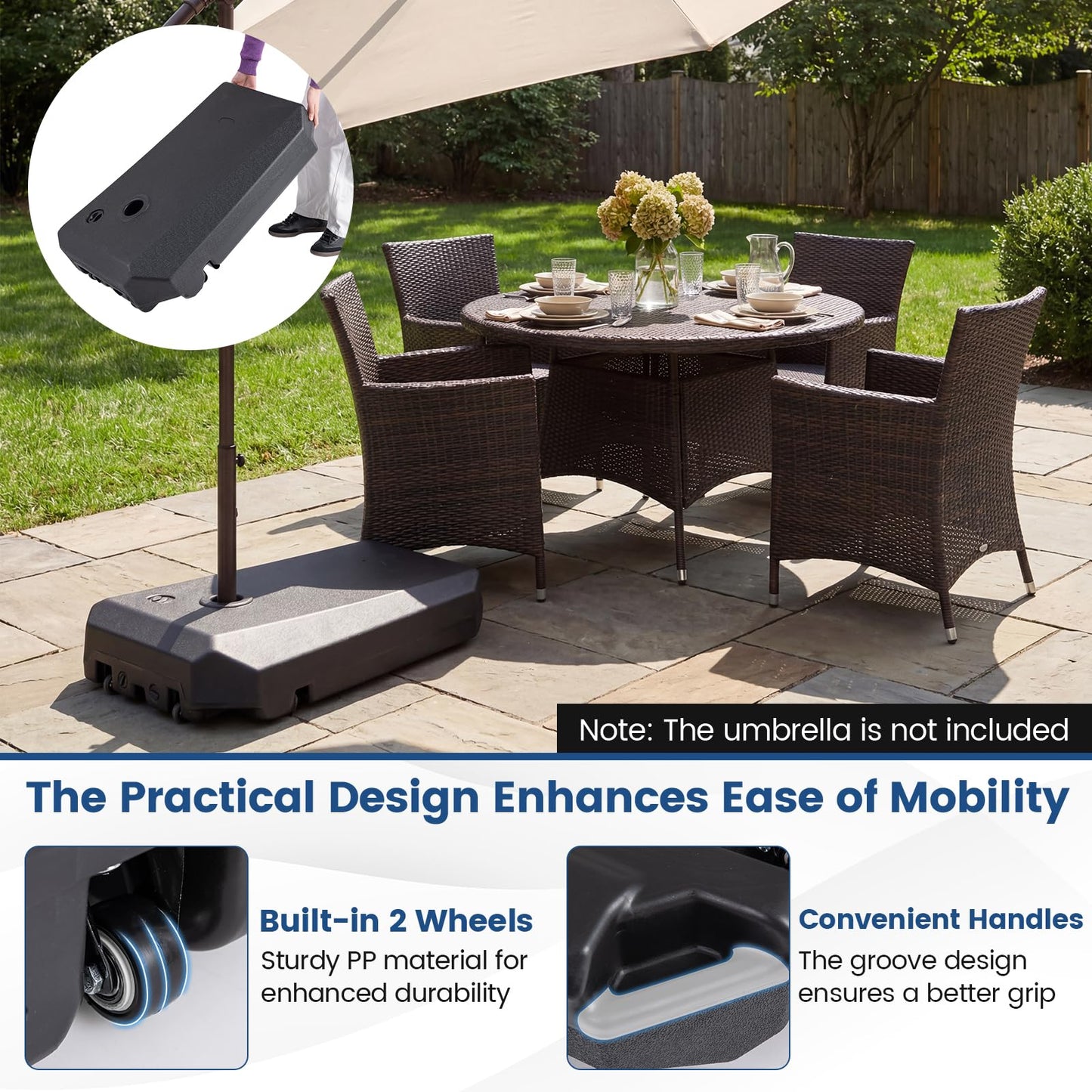 Tangkula 165 Lbs Cantilever Umbrella Base with 2 Wheels