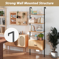 Tangkula Wall-Mounted Ladder Shelf Boho 5-Tier Bookshelf(1/2)