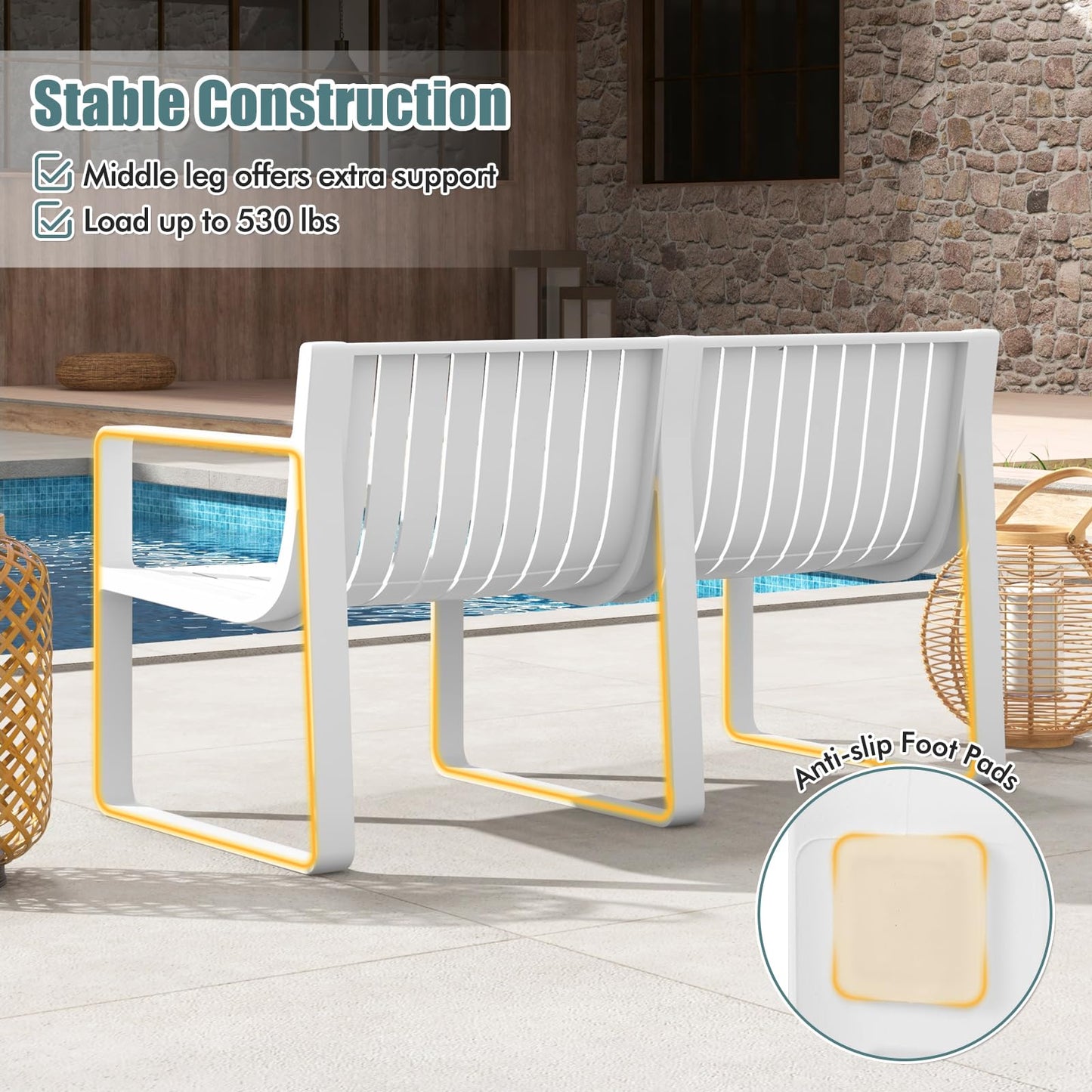 Tangkula Patio Loveseat Weather-Resistant Plastic 2-Person Bench