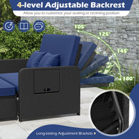 Tangkula Patio Rattan Daybed with 4-Level Adjustable Backrest Storage Ottoman & Folding Side Tray