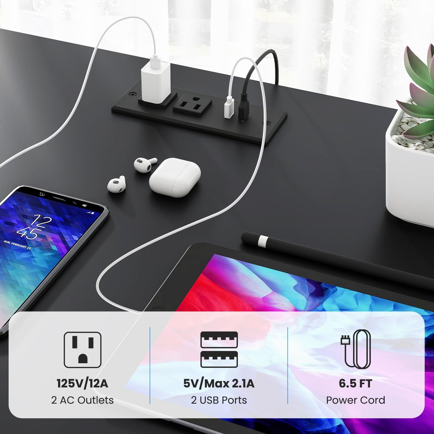 Tangkula 2-Person Reversible Computer Desk with LED Lights, 94.5” Long Office Desk with Power Outlets
