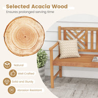 Tangkula Patio Acacia Wood Bench, 2-Person Outdoor Loveseat Chair