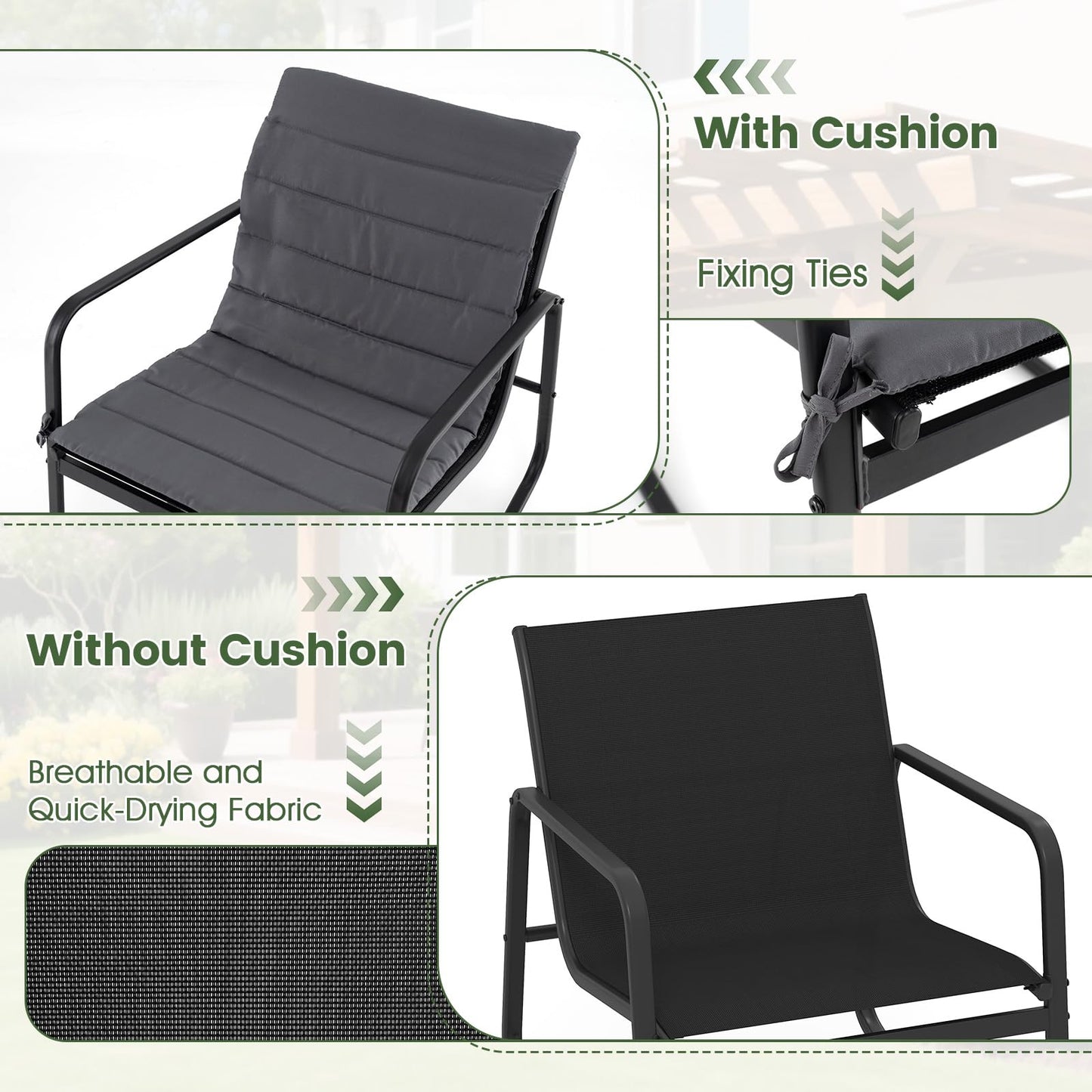 Tangkula 3 Piece Outdoor Rocking Bistro Set | Porch Rocker Chairs with Tempered Glass Table