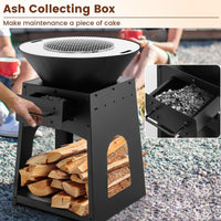 Tangkula Outdoor Fire Pit with Storage, Patio Wood Burning Fireplace with Grill & Ash Box, Spacious Bottom Storage Compartment