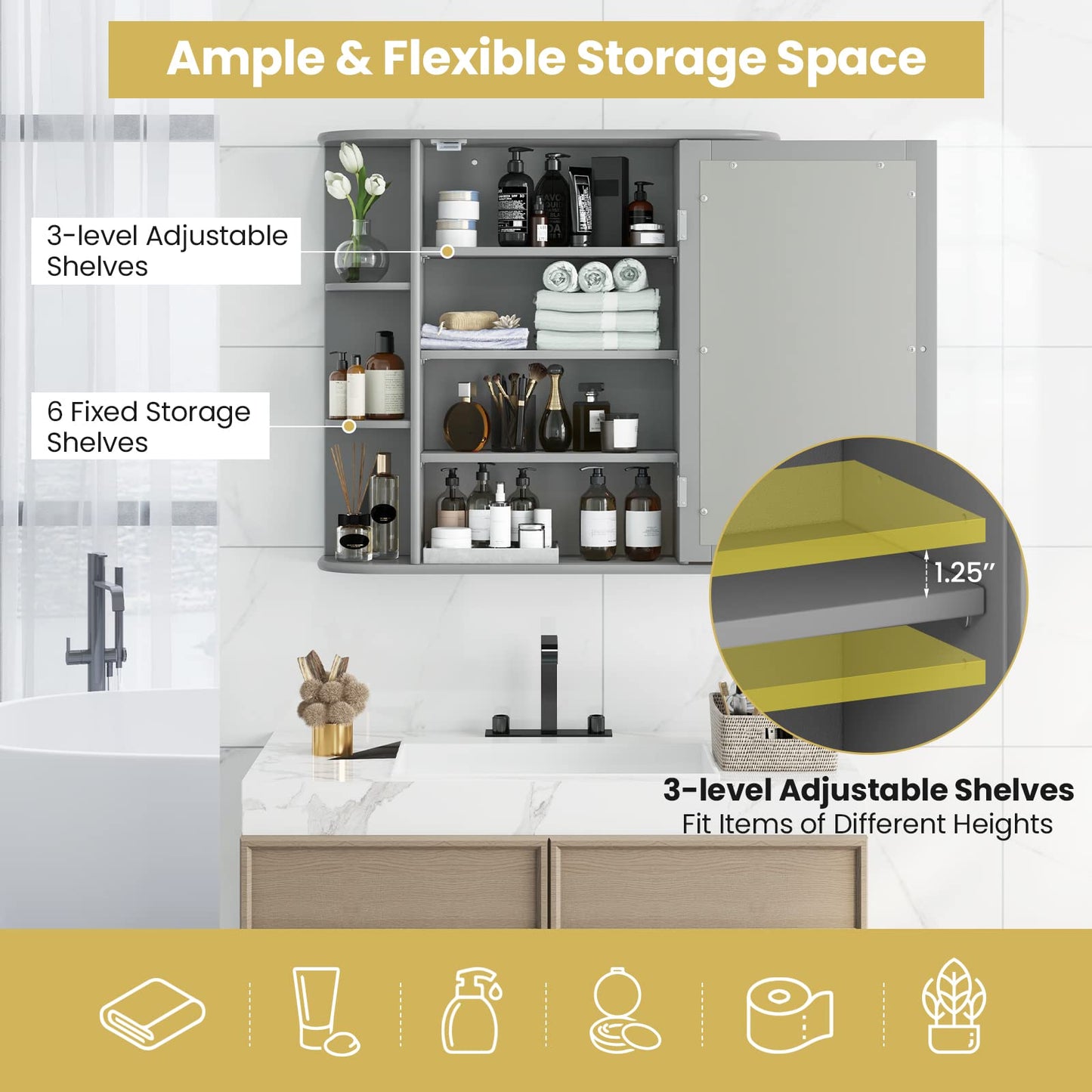 Tangkula Bathroom Medicine Cabinet with Mirror with Mirror, Wall Mounted Bathroom Storage Cabinet
