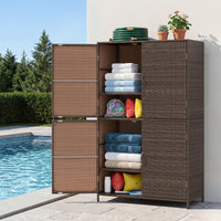 Tangkula Rattan Outdoor Storage Cabinet with 2 Adjustable Shelves