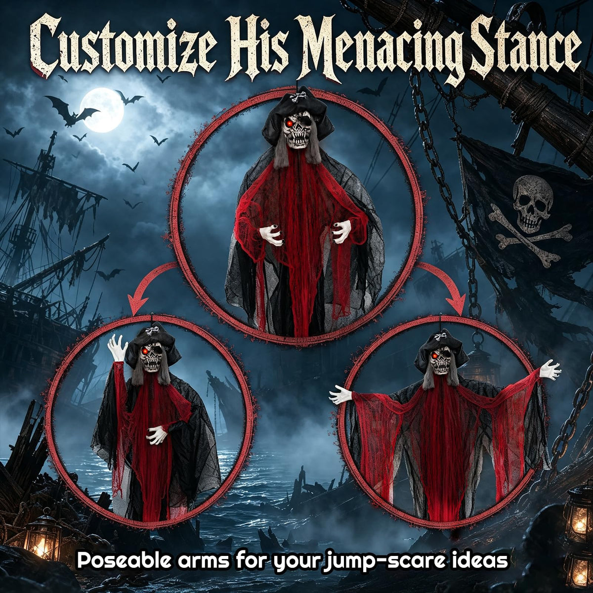 Tangkula 9.4 FT Animated Halloween Hanging Pirate with Glowing Eyes