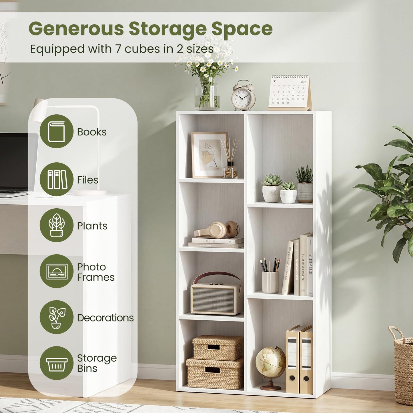 Tangkula 7-Cube Bookcase | Freestanding Storage Organizer with 7 Open Cubbies (1/2)