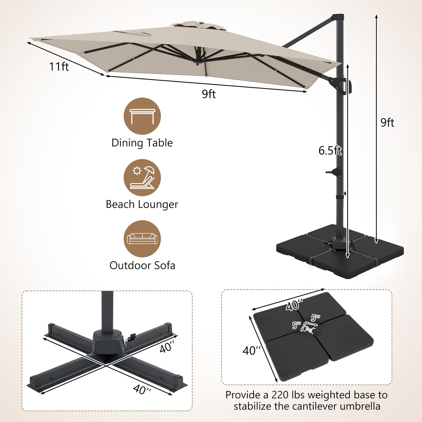 Tangkula 11 x 9 FT Patio Umbrella with Base Included