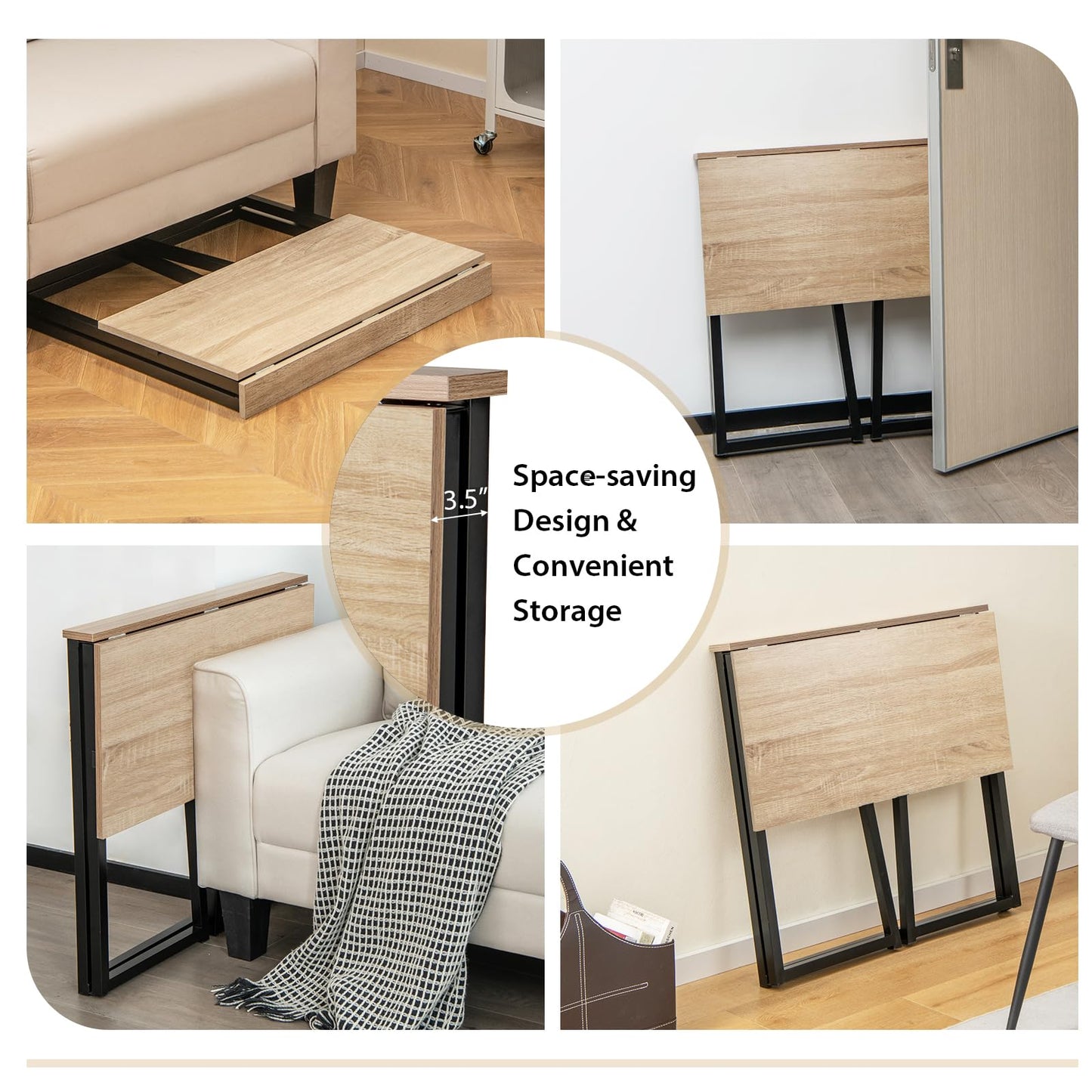 Tangkula Bureau Informatique Pliant, Bureau d'Ordinateur Portable Pliable avec Rabat de 80 cm, Bureau d'Étude pour Petits Espaces