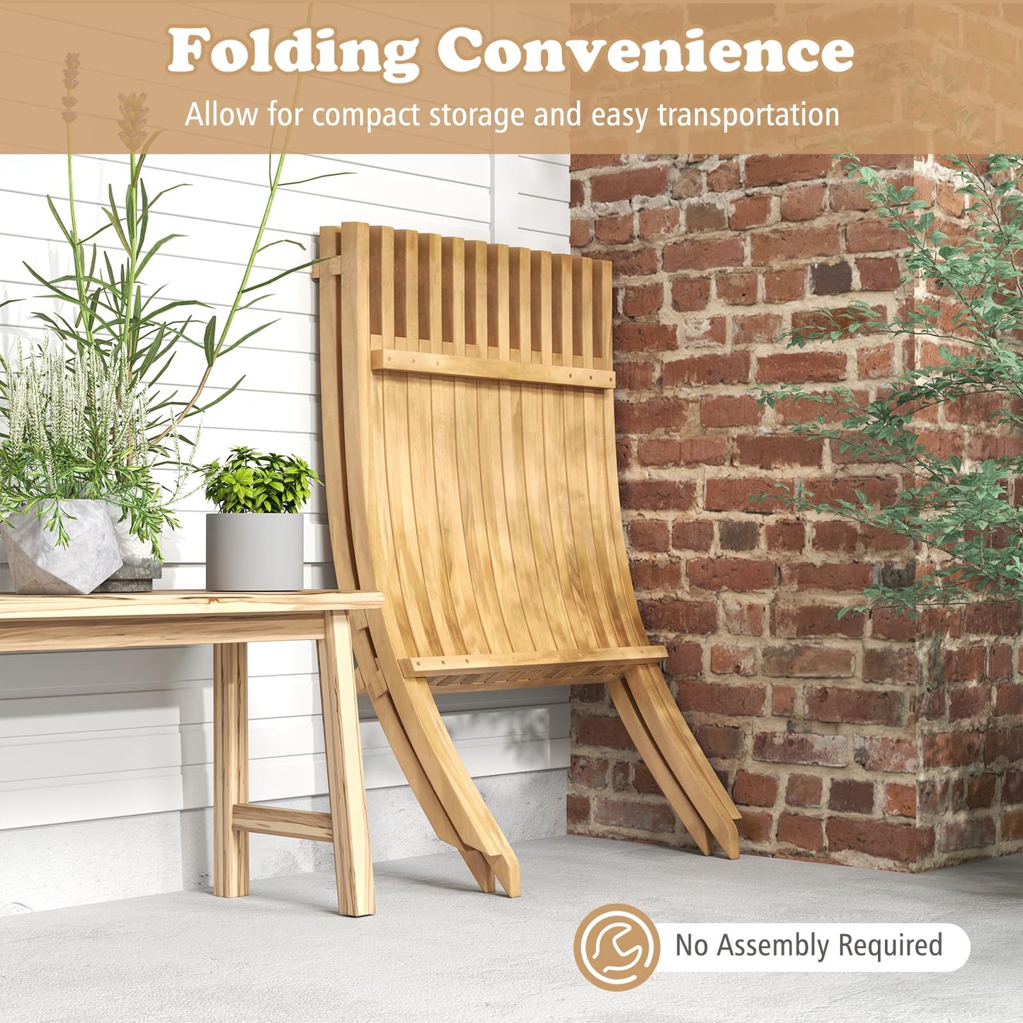 Tangkula Folding Patio Chair Teak Wood Outdoor Lounge Chair