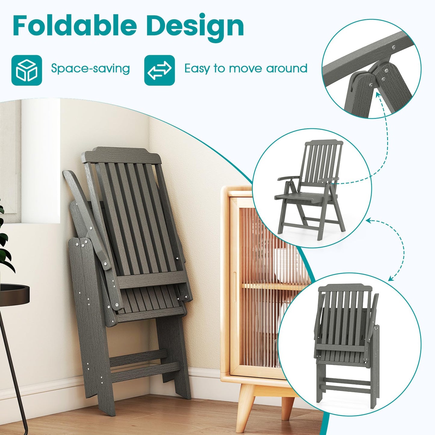 Tangkula Foldable Patio Chair All-Weather HDPE Outdoor Dining Chair(1/2/4)