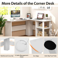 Tangkula White L Shaped Desk with Storage Shelves