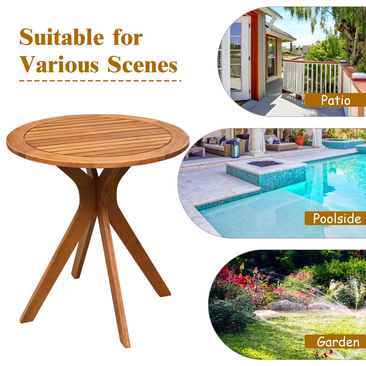 27 Inch Eucalyptus Wood Outdoor Patio Bistro Table - Tangkula