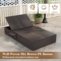 Tangkula Patio Double Chaise Lounge, Patiojoy 6 Position Adjustable Wicker Recliner Bed