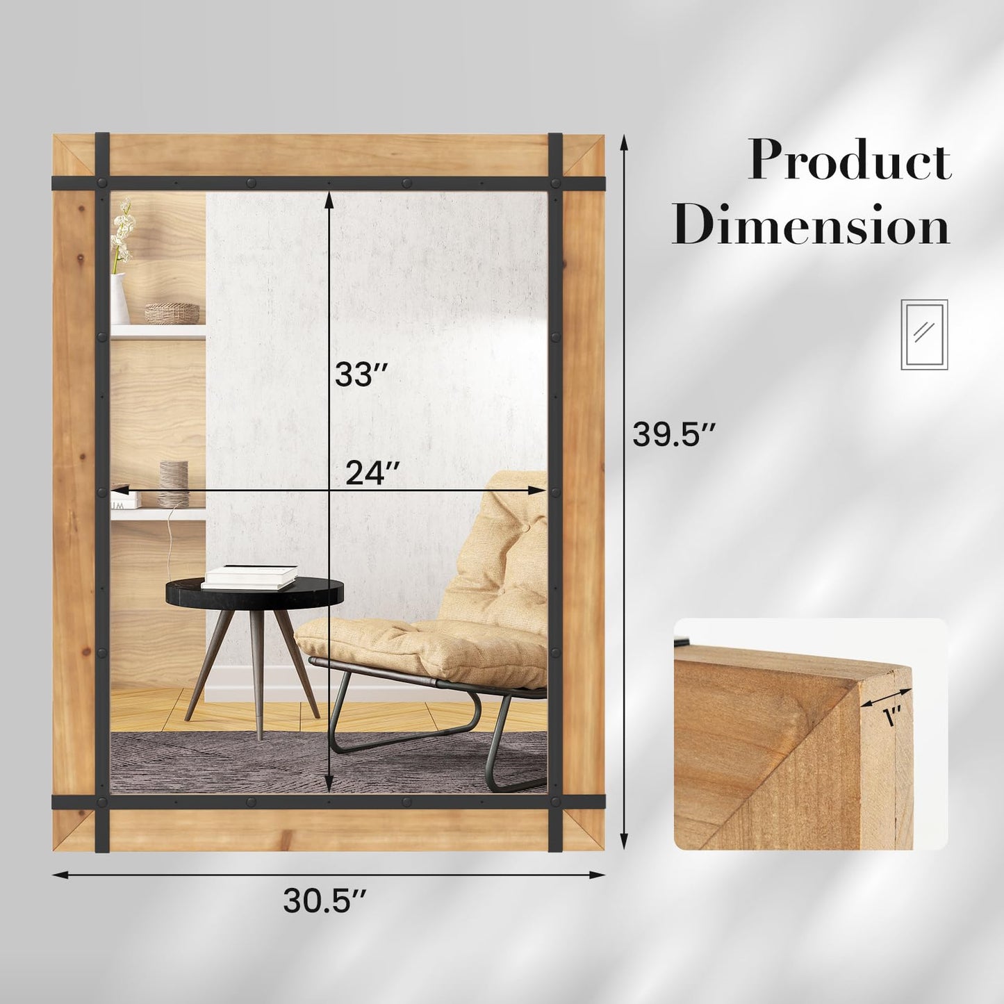 Tangkula 40" x 30" Inch Farmhouse Wall Mirror