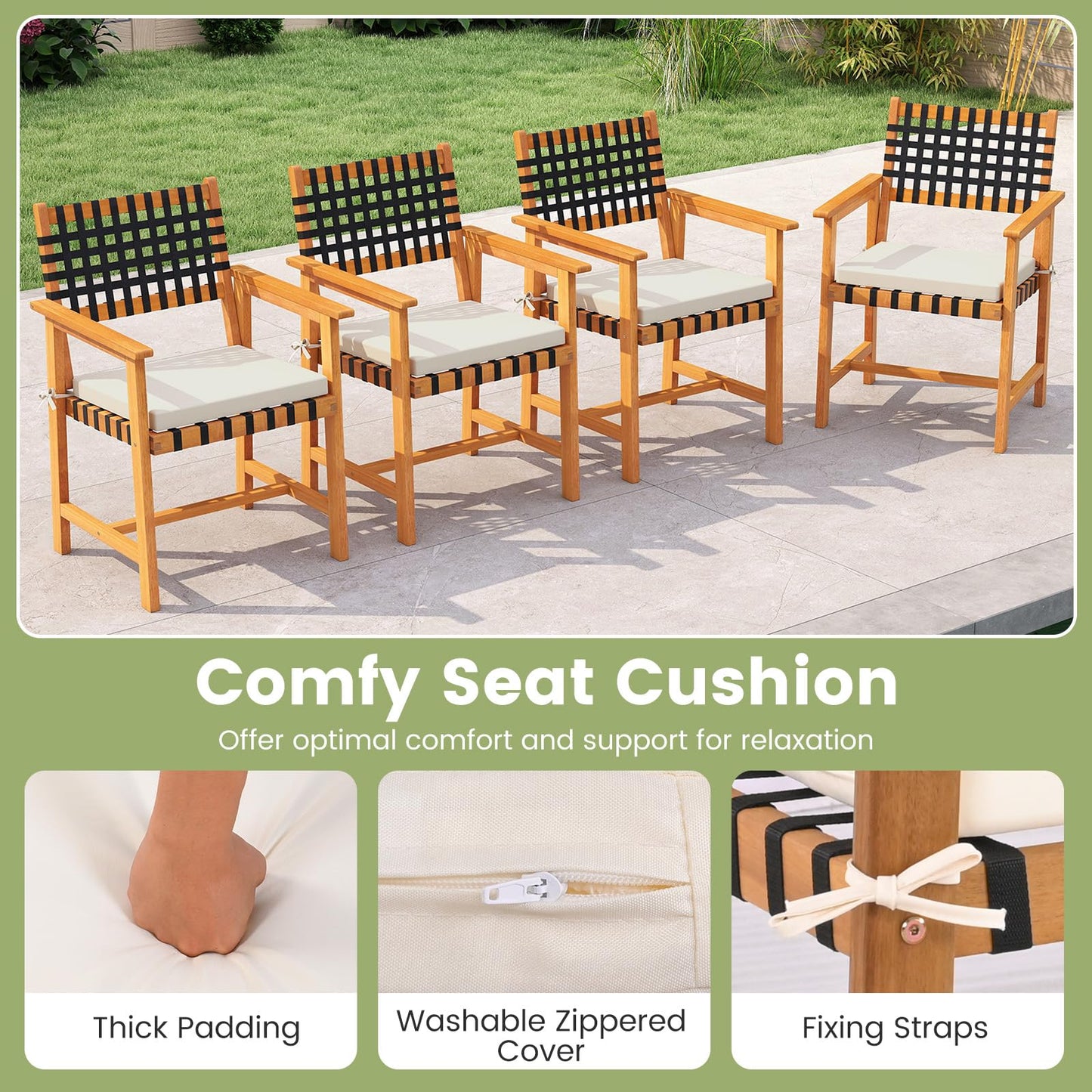 Tangkula Solid Acacia Wood Patio Chair Set of 2/4