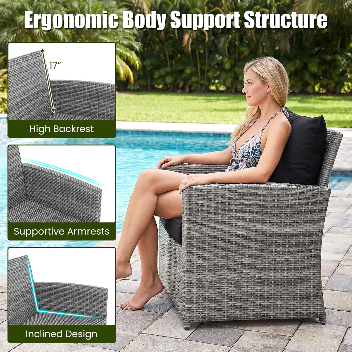 Tangkula Outdoor Loveseat with 2 Ottomans