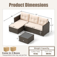 Tangkula L Shaped Outdoor Patio Furniture Set, with Cushions and Tempered Glass Coffee Table