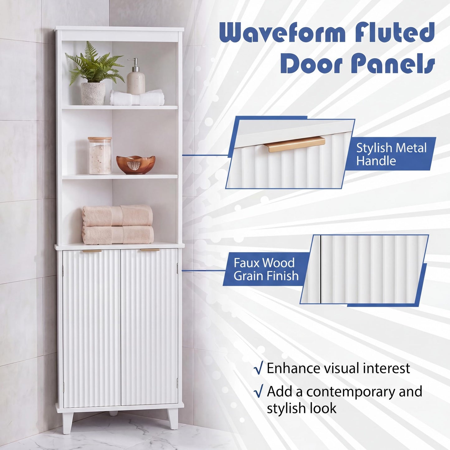 Tangkula Corner Bathroom Floor Cabinet 68" Tall Storage Cabinet