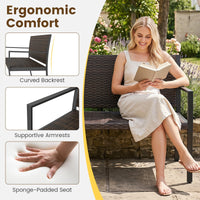 Tangkula 2-Person Wicker Outdoor Bench with Soft Sponge Seat