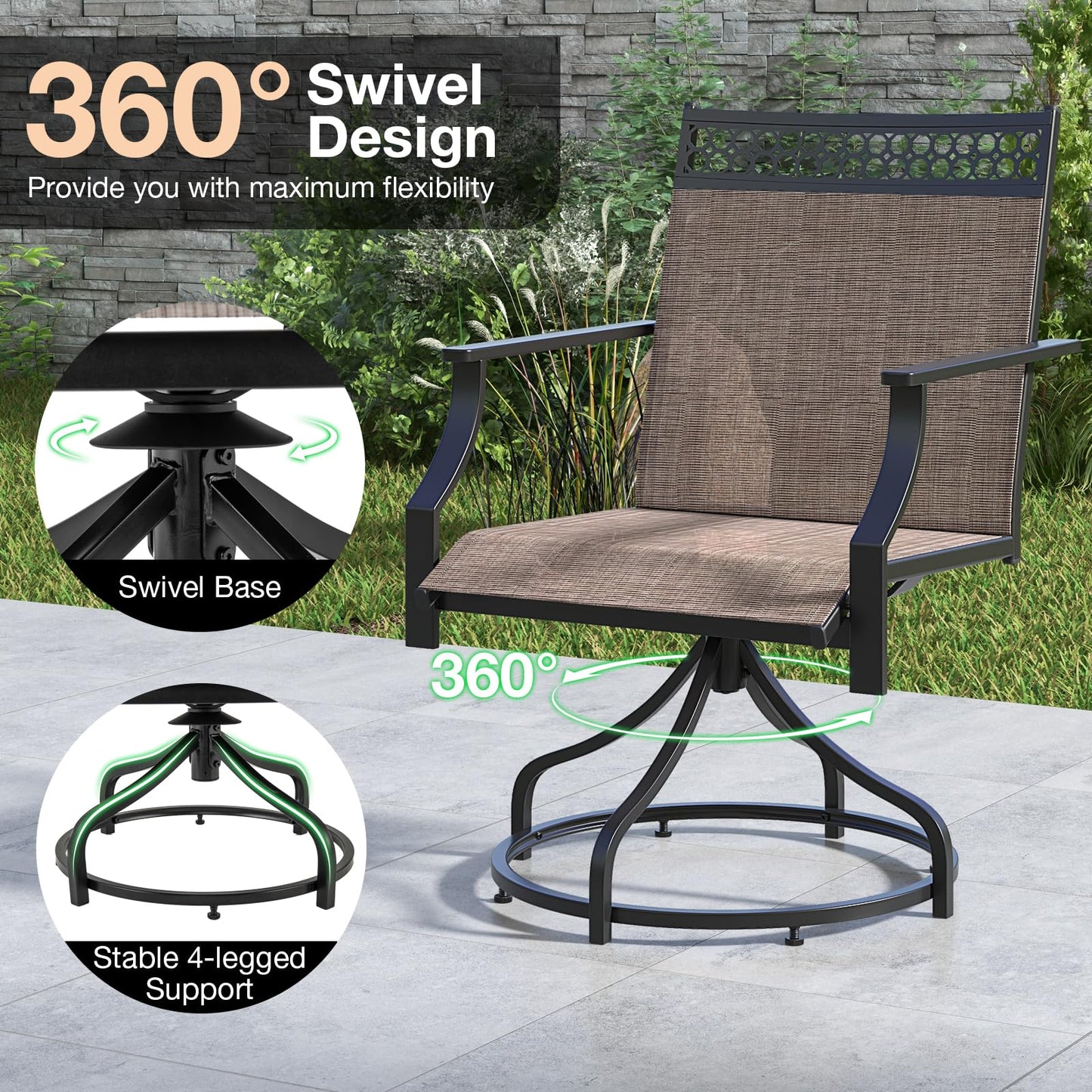 Tangkula Outdoor Swivel Dining Chairs Set of 2/4, Patio Chairs with Quick-Drying Fabric and Metal Frame