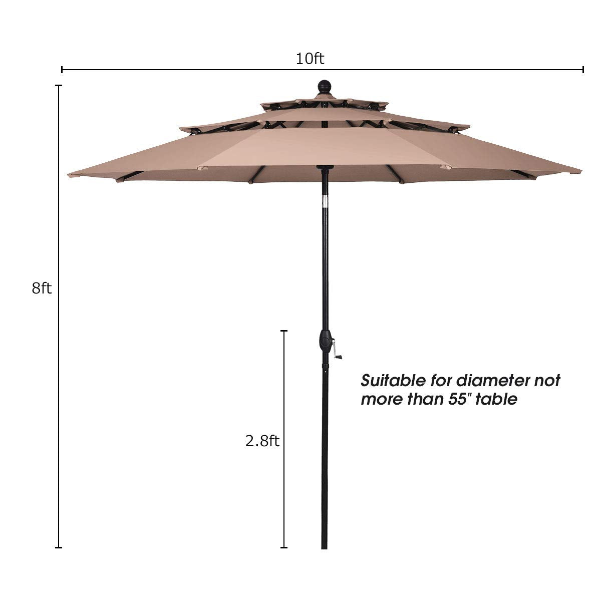 10 Ft 3 Tier Patio Umbrella, Outdoor Umbrella W/Double Vented
