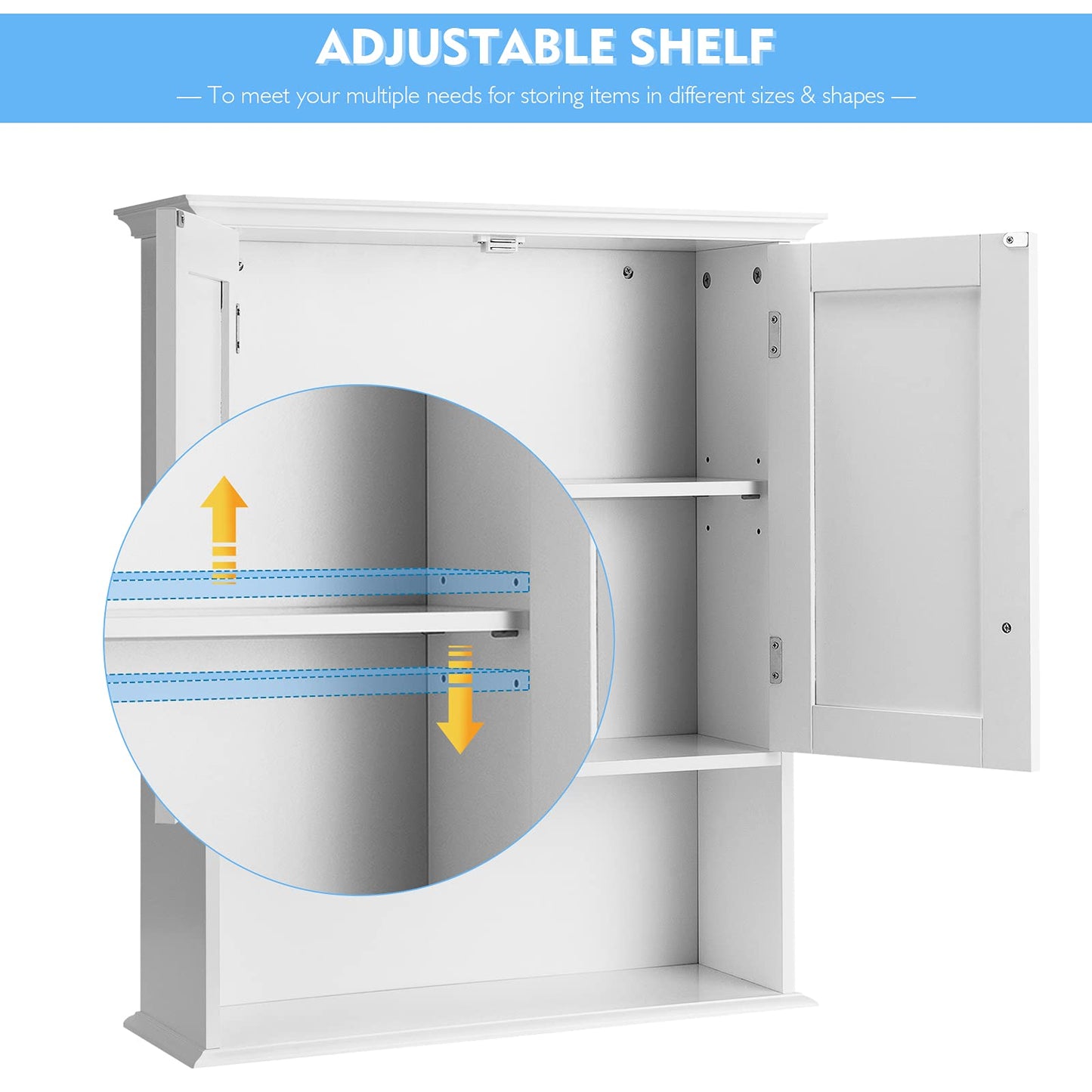Tangkula Bathroom Wall Cabinet, Wooden Hanging Storage Cabinet with Doors & Shelves
